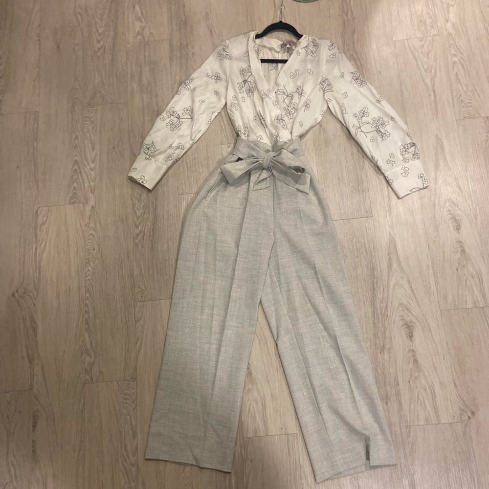 WHITE FLORAL/GREY TAILORED BY REBECCA TALOR JUMPSUIT